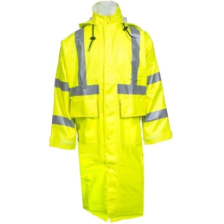 National Safety Apparel 48"LONG 10 OZ FR CLS3 COAT-2X, COTTON FLUOR YELLOW PU COATED R31RL062X